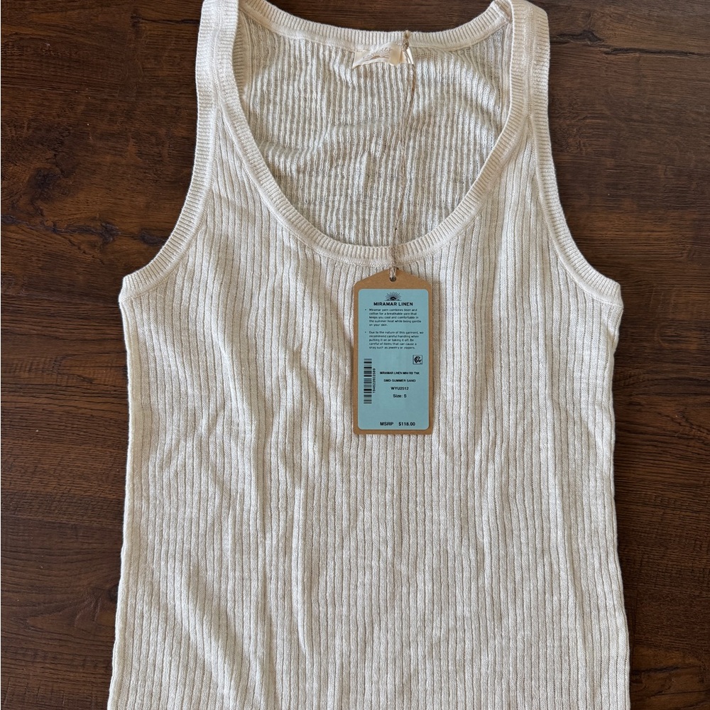 Faherty Linen Cream Ribbed Tank Top